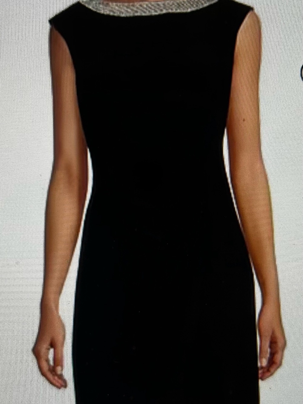 Alex Evenings Black Long Sleeve Evening Sheath with Beaded Neckline